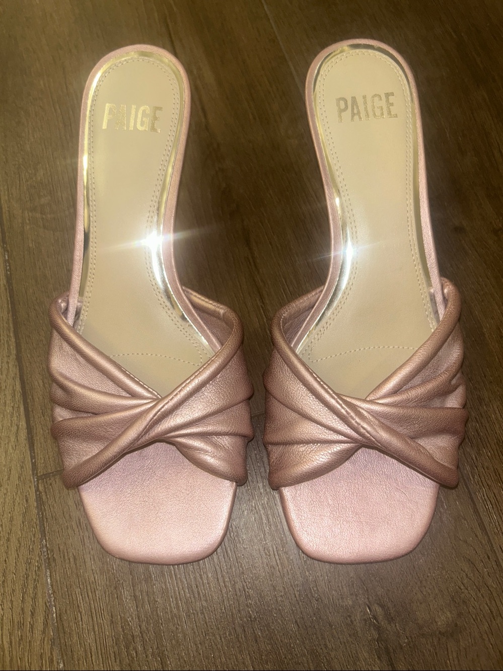 PAIGE Pink Rose Leather Mia Knotted Slide Mules